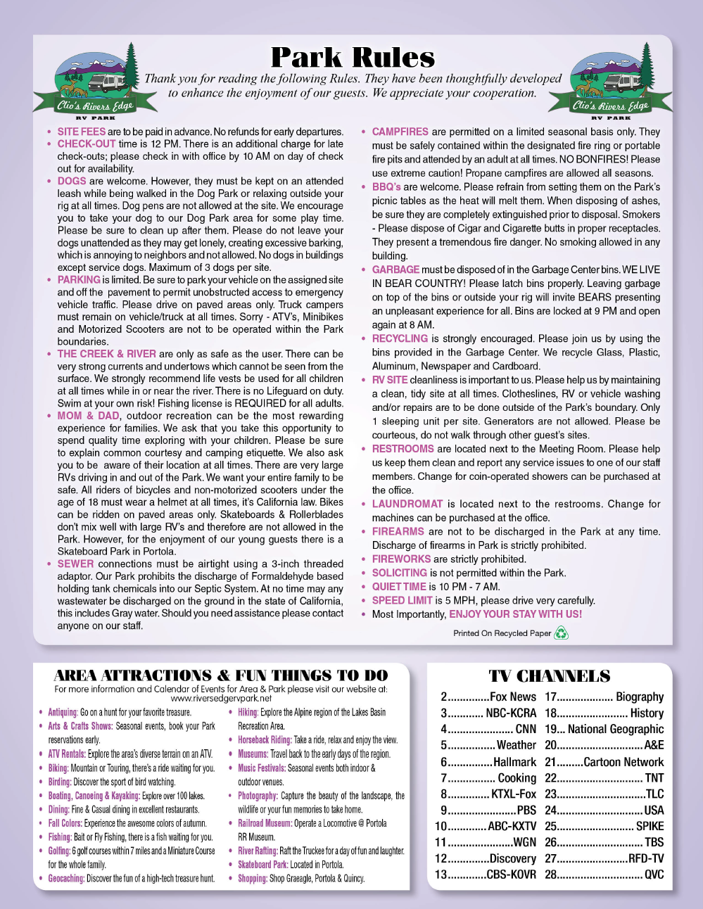 Park Sites Map Clio's River's Edge RV Park